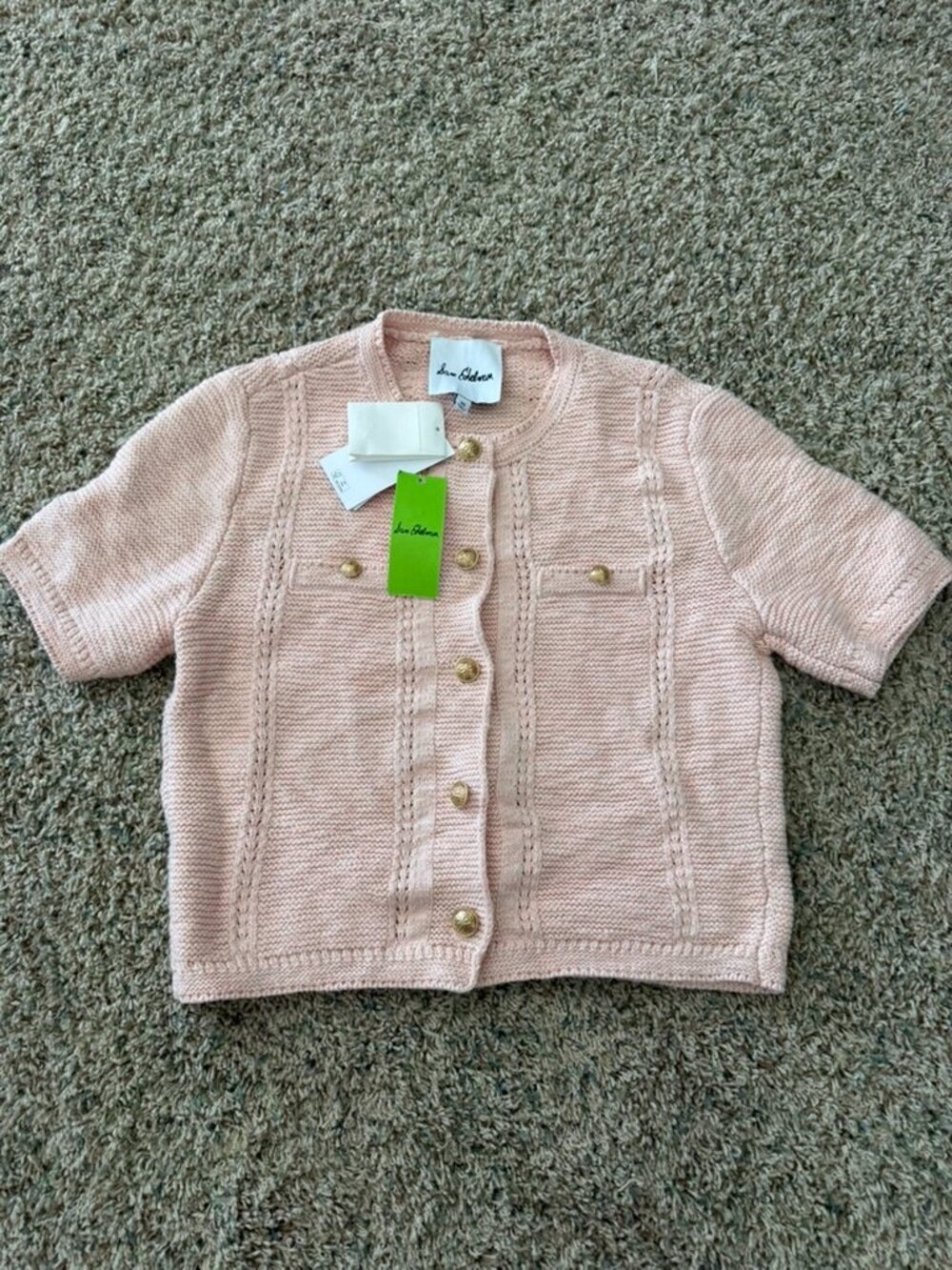 Sam Edelman Colleen Short Sleeve Cardigan Strawberry Cream Sz XS NWT